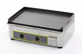 Plita fry top electrica cu suprafata din fonta - model cu doua zone de gatit, 6 kw, dimensiuni 600x475x230 mm