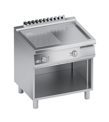 Plita fry-top electrica, 12 neted 12 striat, zona de coacere din inox, baza deschisa - PERFORMANCE LINE, 10 kW