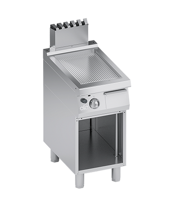 Plita fry-top pe gaz, striat, zona de coacere din inox, baza deschisa - PERFORMANCE LINE, 7 kW