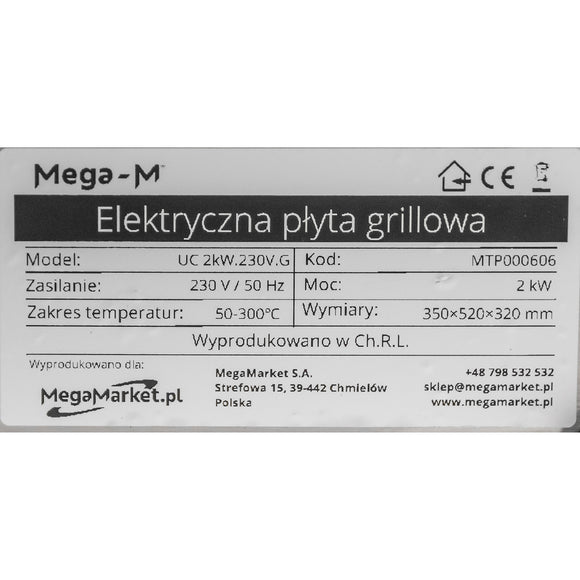 Plita grill electrica plata UC 2 kW 35x52x32 cm