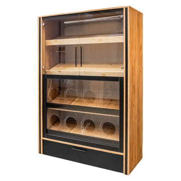 Raft pentru paine divizat cu geam 136x62xH204 cm, stejar kraft/negru, imagine 1
