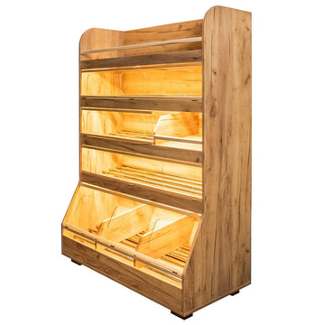 Raft pentru paine cu plexi si iluminare LED 125x60xH180 cm, stejar kraft, imagine 1