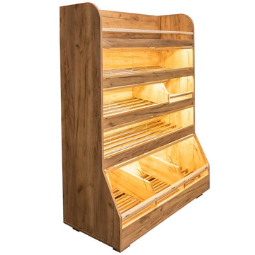 Raft pentru paine cu plexi si iluminare LED 125x60xH180 cm, stejar kraft, imagine 2
