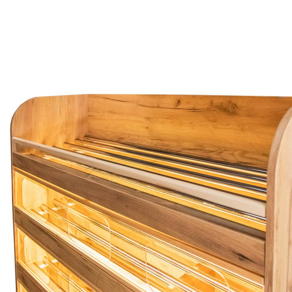 Raft pentru Mega M paine H-180 cm L-125 cm G-60 cm plexi iluminare LED d?b kraft Raft pentru paine T H180