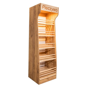 Raft pentru Mega M paine H-200 cm L-60 cm G-50 cm plexi iluminare LED d?b kraft Raft pentru paine cu inaltimea