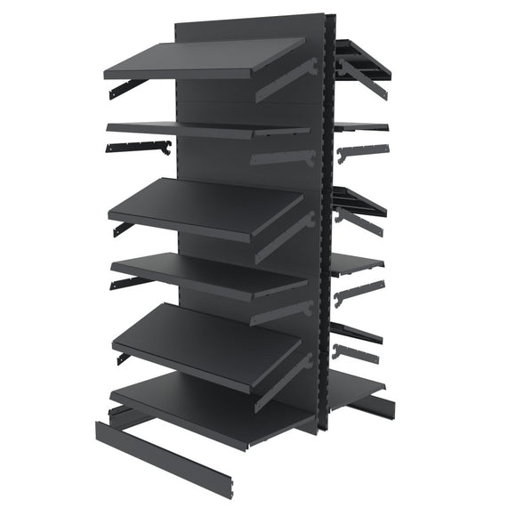 Raft metalic gondola pentru magazin Mega-M Merkury II, bifacial, modul de extensie, H-210 cm, L-101,5 cm, grafit