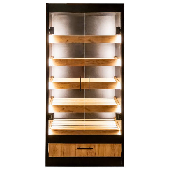 Regal pentru Mega M paine cu sticla H-205 cm L-100 cm G-58 cm negrudub kraft Raft pentru paine modul cu