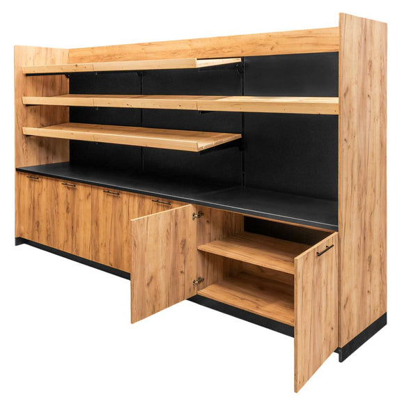 Raft de expunere-vanzare casa marcat H-230 cm L-364 cm G-63 cm kraft/negru