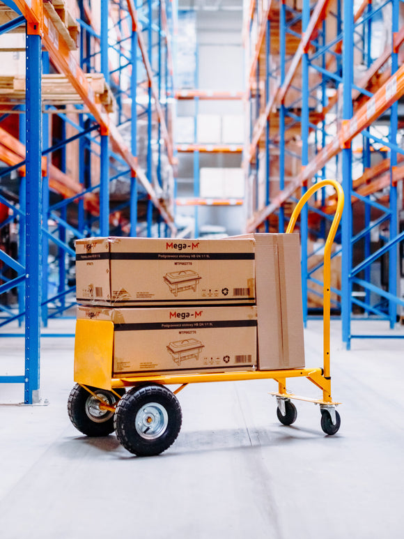 Carucior transport pliabil 2in1 de magazie tip roaba 250kg galben