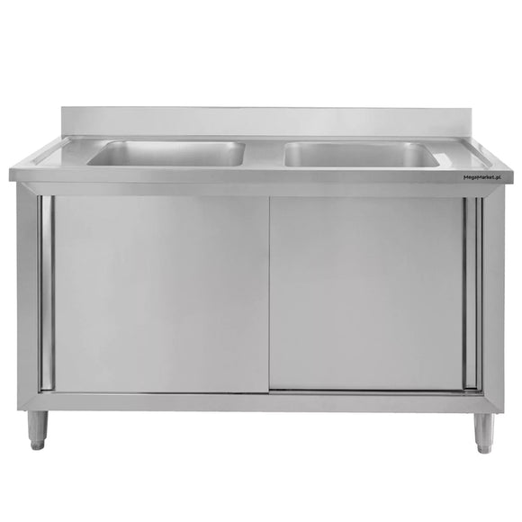 Sapalator inox cu doua cuve de 40x50xH25, baza inchisa cu usi culisante, 100x70xH85 cm