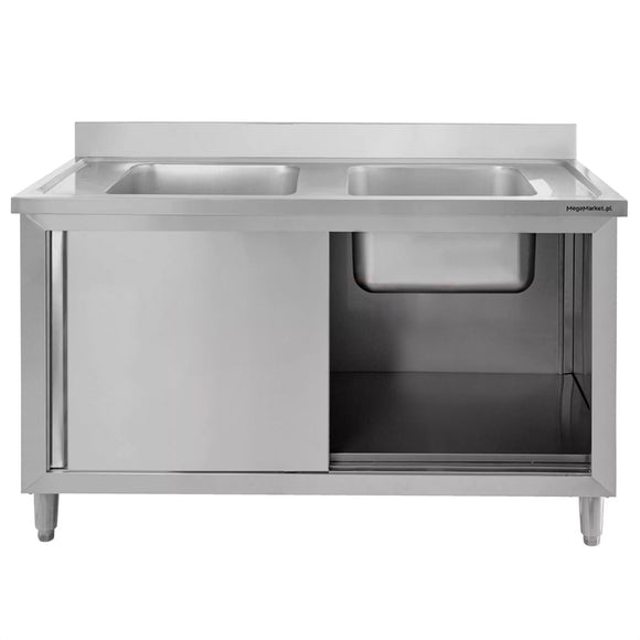 Sapalator inox cu doua cuve de 40x50xH25, baza inchisa cu usi culisante, 100x70xH85 cm