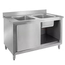 Sapalator inox cu doua cuve de 40x50xH25, baza inchisa cu usi culisante, 100x70xH85 cm