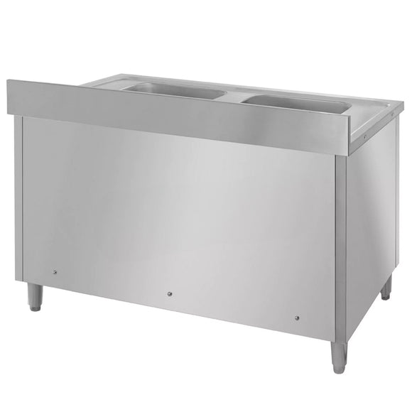 Sapalator inox cu doua cuve de 40x50xH25, baza inchisa cu usi culisante, 100x70xH85 cm