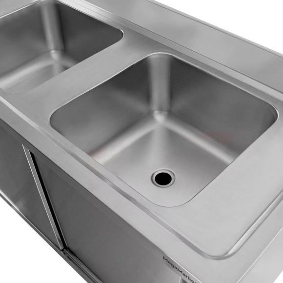 Sapalator inox cu doua cuve de 40x50xH25, baza inchisa cu usi culisante, 100x70xH85 cm
