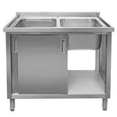Sapalator inox cu doua cuve de 40x50xH25, baza inchisa cu usi culisante, 100x70xH85 cm