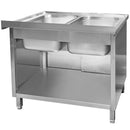 Sapalator inox cu doua cuve de 40x50xH25, baza inchisa cu usi culisante, 100x70xH85 cm