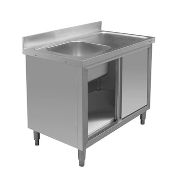Spalator inox cu cuva de 40x50xH25 pe stanga, baza inchisa cu usi culisante 100x70xH85 cm