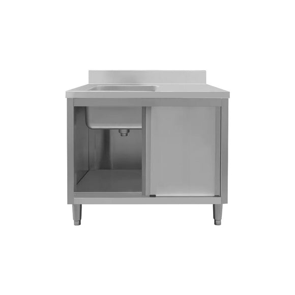 Spalator inox cu cuva de 40x50xH25 pe stanga, baza inchisa cu usi culisante 100x70xH85 cm