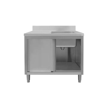 Spalator inox cu cuva pe partea dreapta, baza inchisa cu usi culisante, 100x70xH85 cm