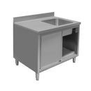 Spalator inox cu cuva pe partea dreapta, baza inchisa cu usi culisante, 100x70xH85 cm