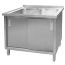 Sapalator inox cu doua cuve de 40x50xH25, baza inchisa cu usi culisante, 100x70xH85 cm