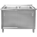 Sapalator inox cu doua cuve, baza inchisa cu usi culisante. 120x70xH85 cm