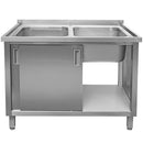 Sapalator inox cu doua cuve, baza inchisa cu usi culisante. 120x70xH85 cm