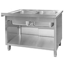 Sapalator inox cu doua cuve, baza inchisa cu usi culisante. 120x70xH85 cm