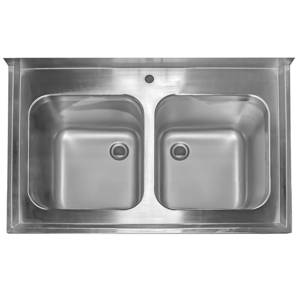 Sapalator inox cu doua cuve, baza inchisa cu usi culisante. 120x70xH85 cm
