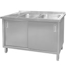Sapalator inox cu doua cuve, baza inchisa cu usi culisante, 140x70xH85 cm