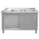 Sapalator inox cu doua cuve, baza inchisa cu usi culisante, 140x70xH85 cm