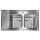 Sapalator inox cu doua cuve, baza inchisa cu usi culisante, 140x70xH85 cm