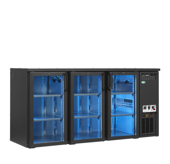 Back bar modular refrigerat antracit SCL-222GMU+, 422 l, 3 usi sticla Tefcold – sistem back bar modular refrigerat Serrco Combi-Line pentru bar profesional