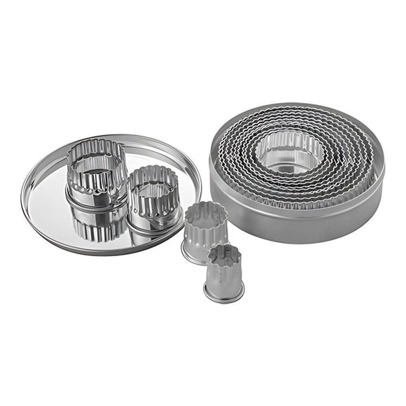 Set 12 decupatoare rotunde striate inox, 2,5 - 10,5 cm