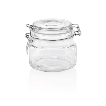Set de 2 borcane cu capac rabatabil, 0,5 litri, Ø 11 cm, inaltime 10 cm, sticla, otel inoxidabil, silicon