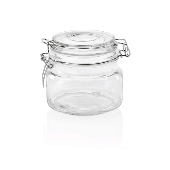 Set de 2 borcane cu capac rabatabil, 0,5 litri, Ø 11 cm, inaltime 10 cm, sticla, otel inoxidabil, silicon