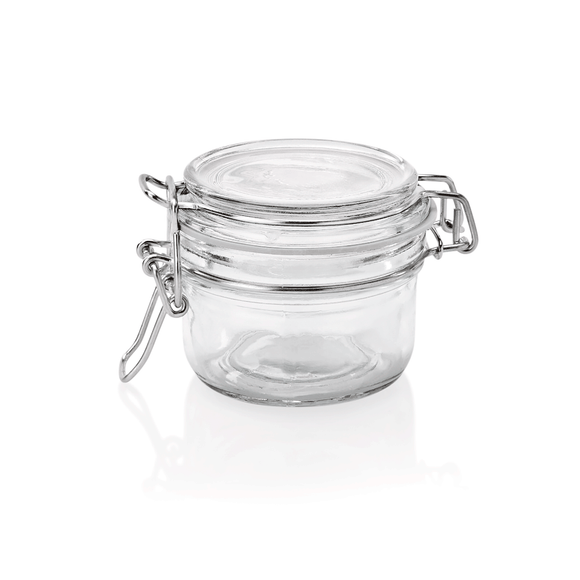 Set de 3 borcanase cu capac rabatabil, 0,15 litri, Ø 8 cm, inaltime 7 cm, sticla, otel inoxidabil, silicon