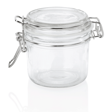 Set de 3 borcane cu capac rabatabil, 0,2 litri, Ø 8,5 cm, inaltime 8,5 cm, sticla, otel inoxidabil, silicon