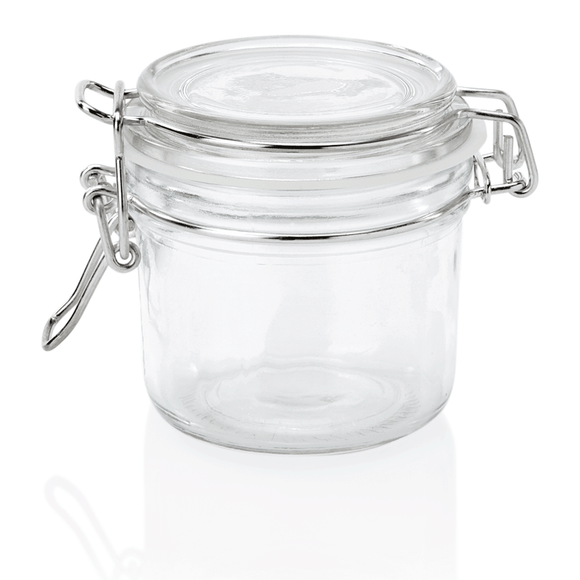 Set de 3 borcane cu capac rabatabil, 0,2 litri, Ø 8,5 cm, inaltime 8,5 cm, sticla, otel inoxidabil, silicon