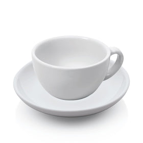 Set 6 cesti albe cappuccino 200 ml. Ø9,5 cm cu farfurioara Ø15,5 cm, portelan horeca html Set elegant de 6