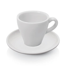 Set 6 cesti albe espresso 90 ml. Ø6,5 cm cu farfurioara Ø12,5 cm, portelan horeca html Set elegant de 6