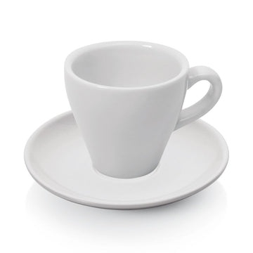 Set 6 cesti albe espresso 90 ml. Ø6,5 cm cu farfurioara Ø12,5 cm, portelan horeca html Set elegant de 6