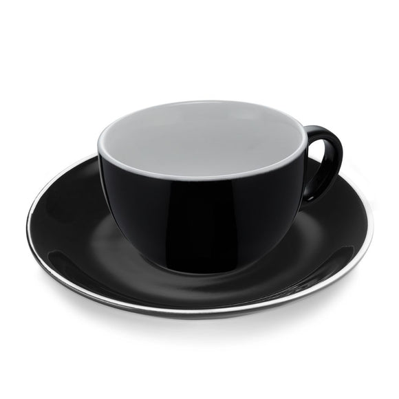 Set 6 cesti negre caffe latte 350 ml. Ø11 cm cu farfurioara Ø17cm, portelan horeca