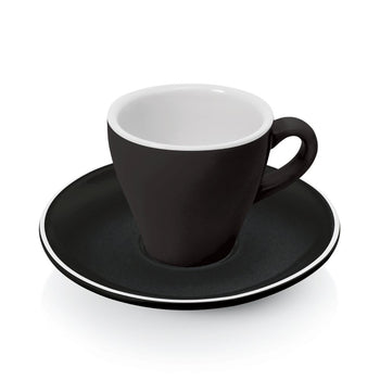 Set 6 cesti negre espresso 90 ml. Ø6,5 cm cu farfurioara Ø12,5 cm, portelan horeca Setul de 6 cesti negre