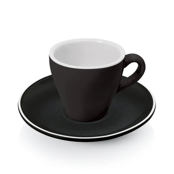 Set 6 cesti negre espresso 90 ml. Ø6,5 cm cu farfurioara Ø12,5 cm, portelan horeca Setul de 6 cesti negre