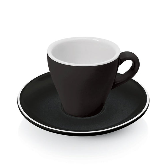 Set 6 cesti negre espresso 90 ml. Ø6,5 cm cu farfurioara Ø12,5 cm, portelan horeca Setul de 6 cesti negre