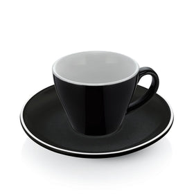 Set 6 cesti negre espresso dopio 180 ml. Ø8,5 cm cu farfurioara Ø15,5 cm, portelan horeca Setul de 6 cesti negre