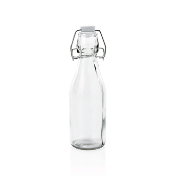 Set 6 sticle cu capac rabatabil, 0,25 litri, Ø 5,5 cm, inaltime 19,5 cm, din sticla, otel inoxidabil