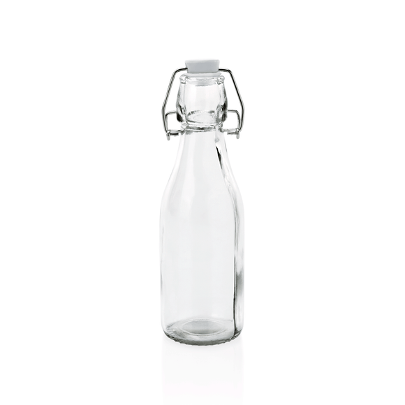 Set 6 sticle cu capac rabatabil, 0,25 litri, Ø 5,5 cm, inaltime 19,5 cm, din sticla, otel inoxidabil