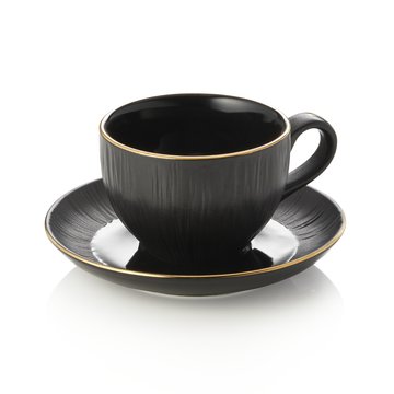 Set ceasca si farfurioara pentru cappucino MAYA KURO, 200 ml, negru, set 4 bucati, portelan
